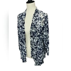 2866) All Hours Black White Open Front Floral Lace Cardigan Size XL